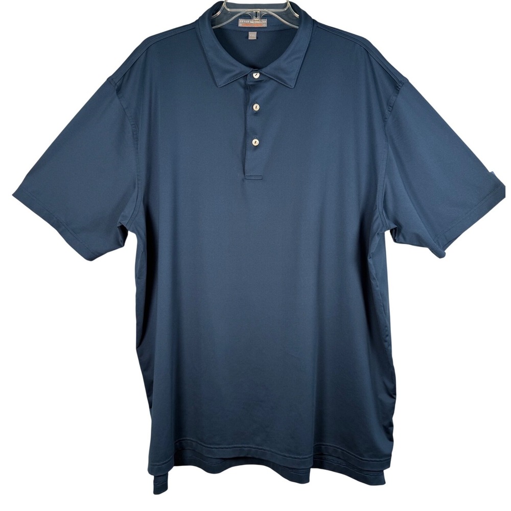 PETER MILLAR Solid Performance Jersey Polo Shirt, Blue/Navy, Size XXL